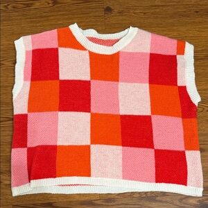 SHEIN Pink and Orange Checkered Sweater Vest